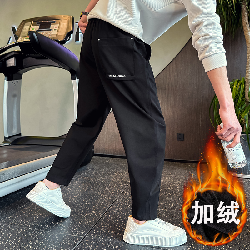 冬季加绒加厚卫裤男款潮牌运动裤