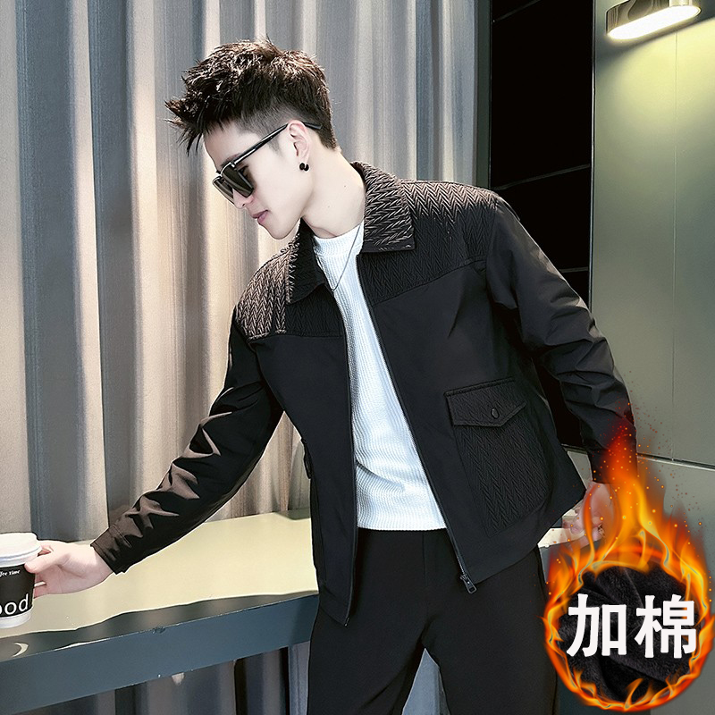 加棉加厚款夹克男士拼接上衣保暖