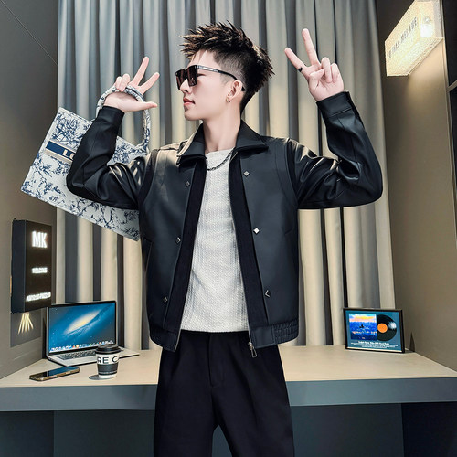 痞帅皮衣男士今年流行加厚皮夹克