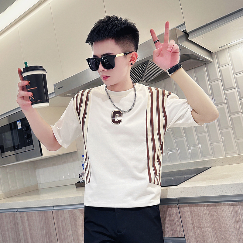 条纹短袖T袖潮牌高级感痞帅男装