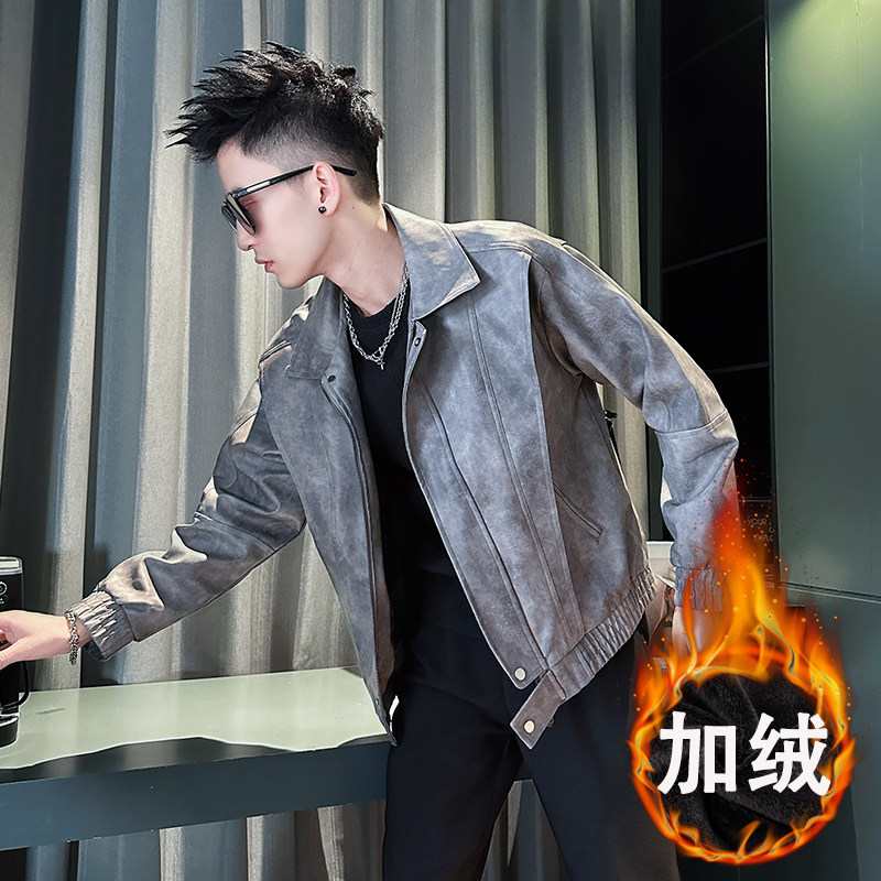 秋冬季加绒加厚皮衣男装机车服潮牌夹克2025新款潮流痞帅保暖外套