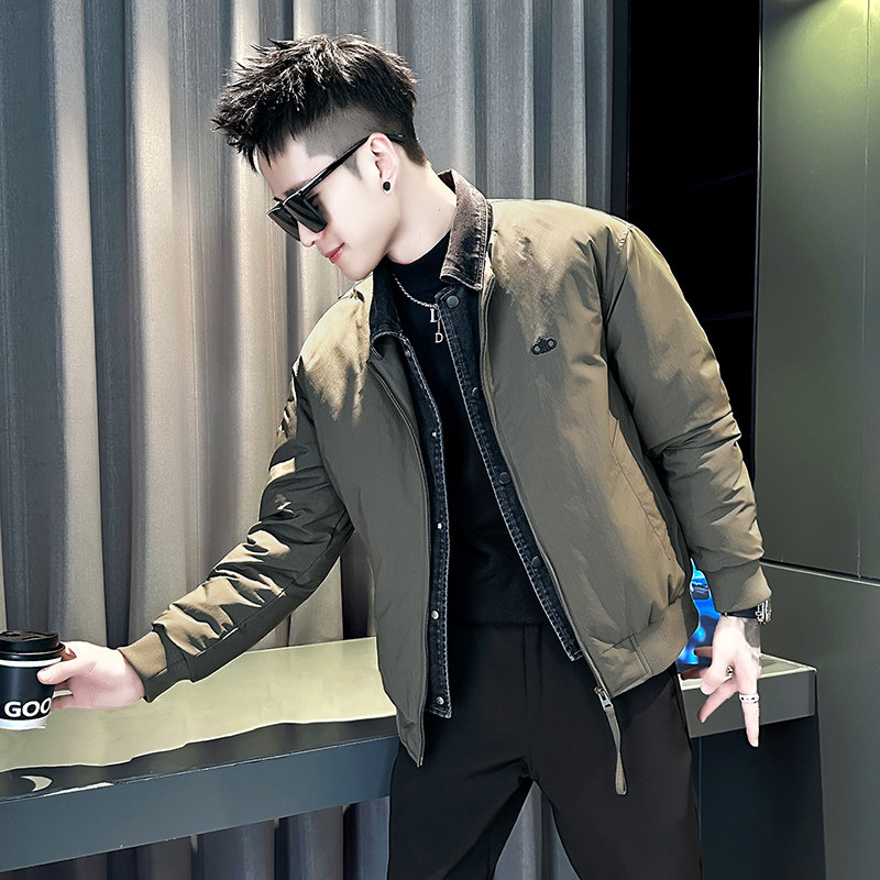 假两件加绒棉衣男装牛仔拼接棉服2025新款爆款冬季高级感加厚外套
