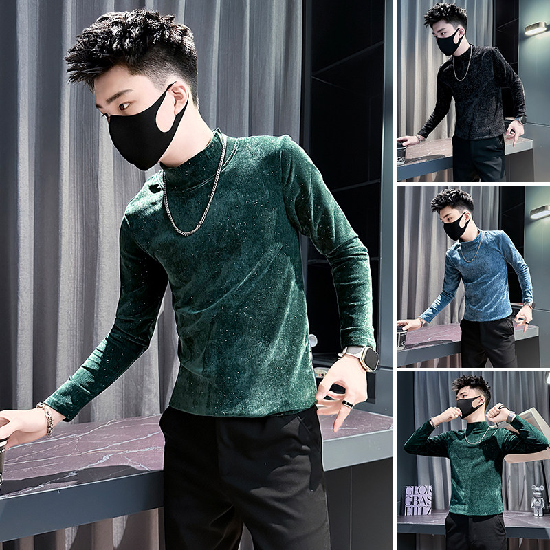 紧身t恤男长袖秋季半高领打底衫