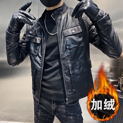 高级感潮牌百搭男皮衣皮衣立领