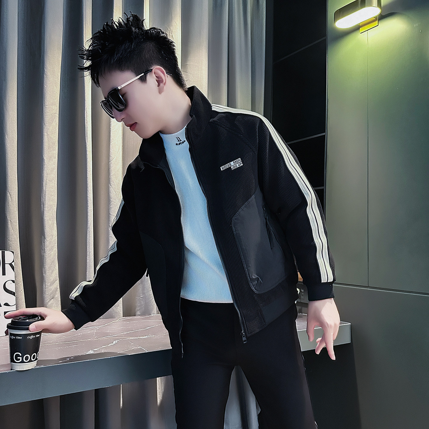 痞帅夹克男士今年流行条纹上衣