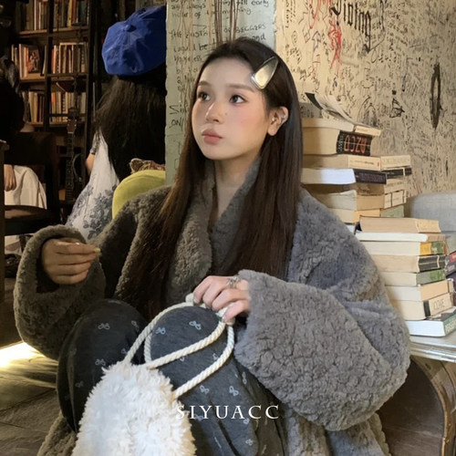 ins韩版银色皮发夹秋冬发饰女