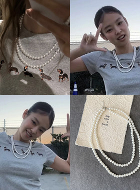 jennie同款双层仿珍珠项链颈链女