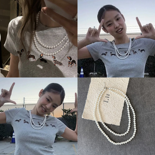 jennie同款双层仿珍珠项链颈链女
