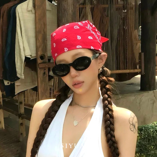 美式辣妹Y2K红色腰果花方巾头巾