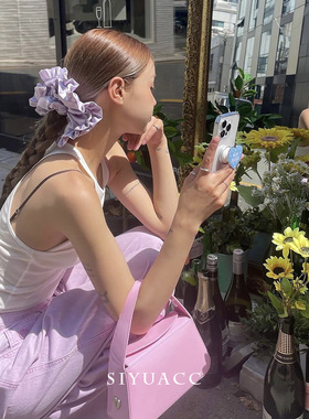 ins紫色缎面大肠圈法式复古气质大号发圈丸子头皮筋头饰发饰女