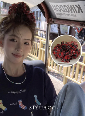 苏格兰红格子大肠圈扎发发圈发饰