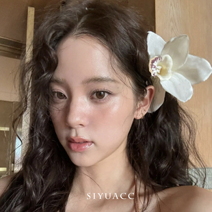 欧阳娜娜同款 海边度假花朵发卡头花发饰头饰女 白色蕙兰花发夹夏季