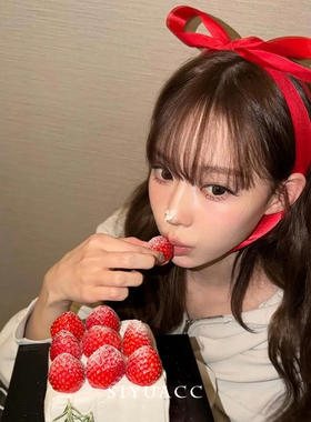金玟庭同款红色蝴蝶结丝带发饰女