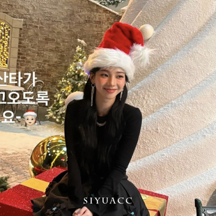 柳智敏同款红色毛绒圣诞帽帽子节日氛围感拍照装扮发夹头饰发饰女