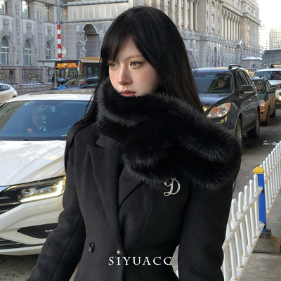 韩版黑色毛毛围巾女冬季仿狐狸毛领饰保暖加厚毛领围脖毛绒披肩