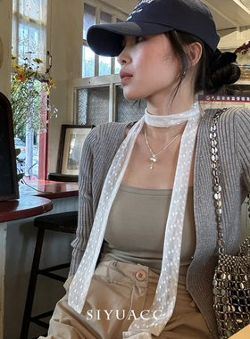 气质白色波点网纱丝巾女系脖围巾