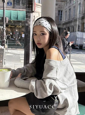 甜酷波点宽边发带美式运动头带女