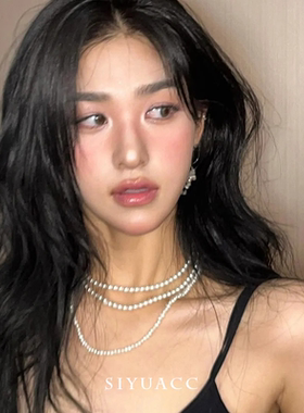 韩系轻奢多层珍珠锁骨链项链女