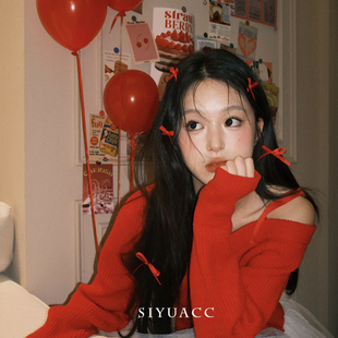 网红同款红色蝴蝶结小发夹2025芭蕾风丝带发卡侧边夹头饰发饰女