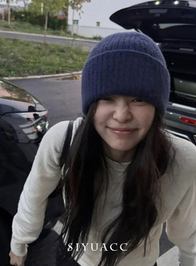 百搭粗线针织帽冬季护耳毛线帽女
