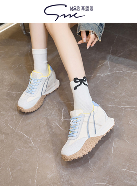 圣恩熙运动休闲鞋女2025新款真皮增高阿甘鞋黄色爆款软底德训鞋子