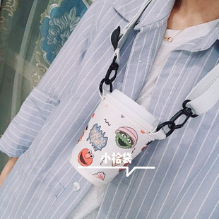 特价卡通斜挎调节挂脖可爱奶茶杯套环保袋棉提兜学生出街女孩bi备