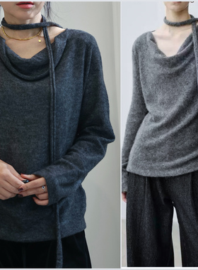 Kai/间羊毛羊绒混纺套头细围巾飘带装饰荡领针织衫内搭毛衣高级感