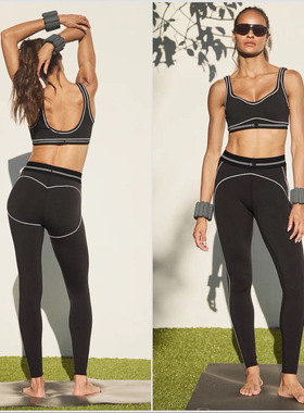 枫叶国Al0瑜伽套装松紧高弹力自带胸垫文胸高腰九分裤普拉提健身