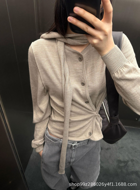 法国Lem@aire风秋冬飘带围脖一体领毛衣不对称肌理感针织开衫女