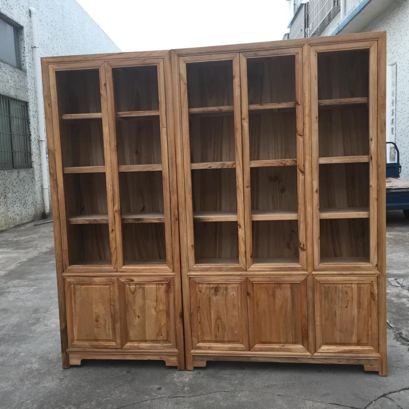新中式香樟木书柜实木玻璃两三门组合仿古全樟木书架家用书房家具
