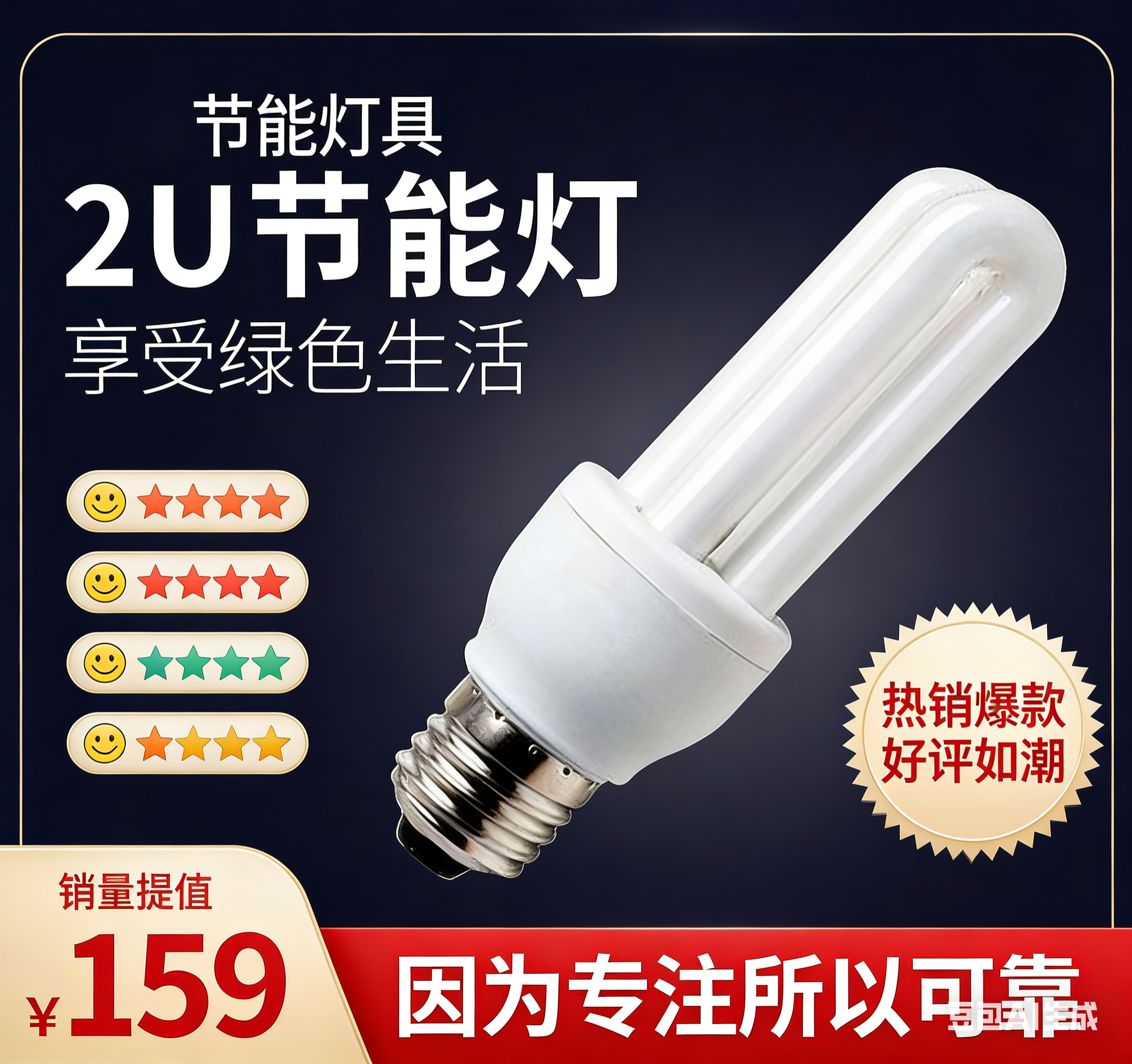 2u节能灯泡E27螺口5w7w9w11w13w15w20w白光螺旋家用小节能灯黄光