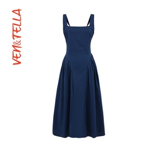 简约气质修身 VEN&TELLA秋冬欧美风 纯色背心连衣长裙