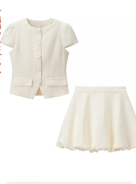 短袖花苞裙两件套修身显瘦套装~VEN&TELLA秋冬欧美风