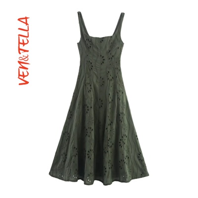 修身镂空刺绣迷笛连衣裙