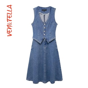 VEN&TELLA秋冬欧美风 UWG840160 复古休闲牛仔背心式 连衣裙