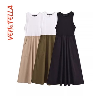 休闲口袋饰拼接迷笛连衣裙 VEN&TELLA秋冬欧美风 0264073