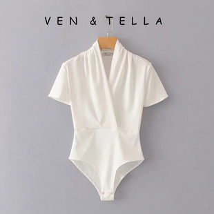 连体衣连身衣 百搭显瘦V领短袖 VEN&TELLA春夏欧美风 新款
