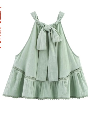 气质简约刺绣薄纱少女风挂脖上衣0881005~VEN&TELLA秋冬欧美风