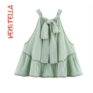 气质简约刺绣薄纱少女风挂脖上衣0881005 VEN&TELLA秋冬欧美风