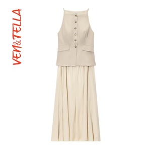 小打褶裙摆背心裙5029115 VEN&TELLA秋冬欧美风