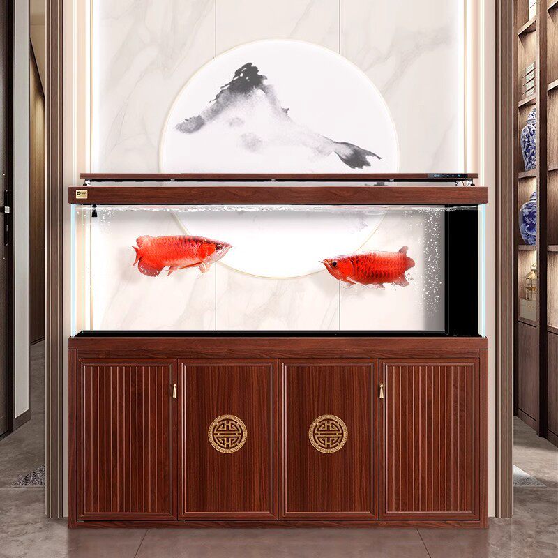 yee新中式风实木色龙鱼缸办公室造景专业级底过滤大型生态水族箱
