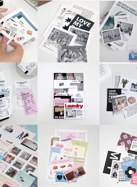 韩国202hosil欧美ins风多巴胺咕卡手帐拼贴素材贴日记装饰贴纸包