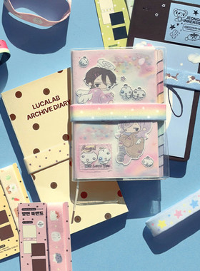 韩国Lucalab可爱图案手账伴侣绑带双面手账笔记日记本弹性绑带