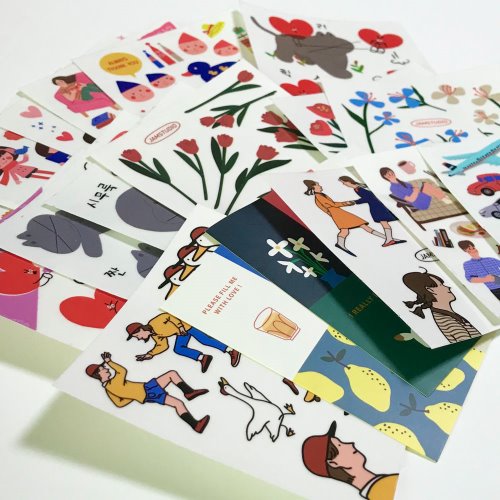 Jamstudio韩国半透明胶质人物日常贴纸DIY裁剪手帐装饰素材4张贴