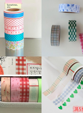 韩国Malgrecela红蓝格子爱心奥利奥碎片点缀和纸质胶带整卷手帐贴