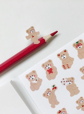 韩国malling booth樱桃小熊装饰小贴画手账日记本可爱卡通贴纸3张