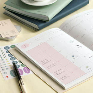 韩国iconic纯色万年历周计划本月计划横线本手账本办公计划笔记本