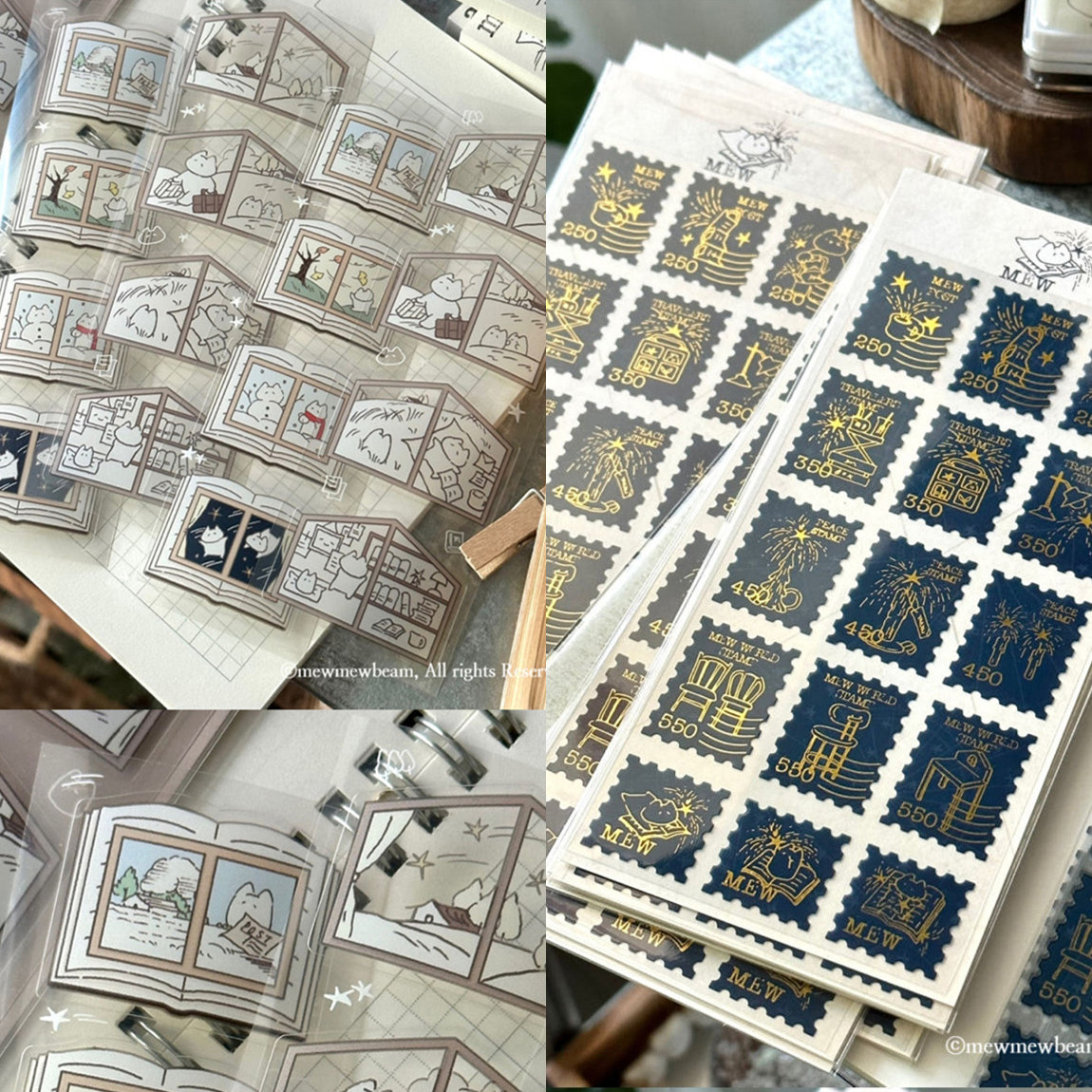 韩国mewmewbeam烫金邮票式贴纸