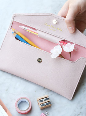 韩国文具plepic简约纯色信封式学生笔袋手拿便携文具包女收纳包包