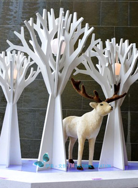 创意白色几何型树木花草植物美陈装置艺术空间美化装饰厂家定制做